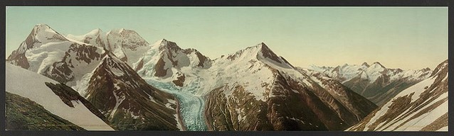 Mt. Fox and Mt. Dawson with Dawson's Glacier from Asulkan Pass, Selkirk Mountains, British Columbia, 1902. Image: From the Photochrom Prints Collection at the Library of Congress. This image is available from the United States Library of Congress's Prints and Photographs division under the digital ID ppmsca.18301